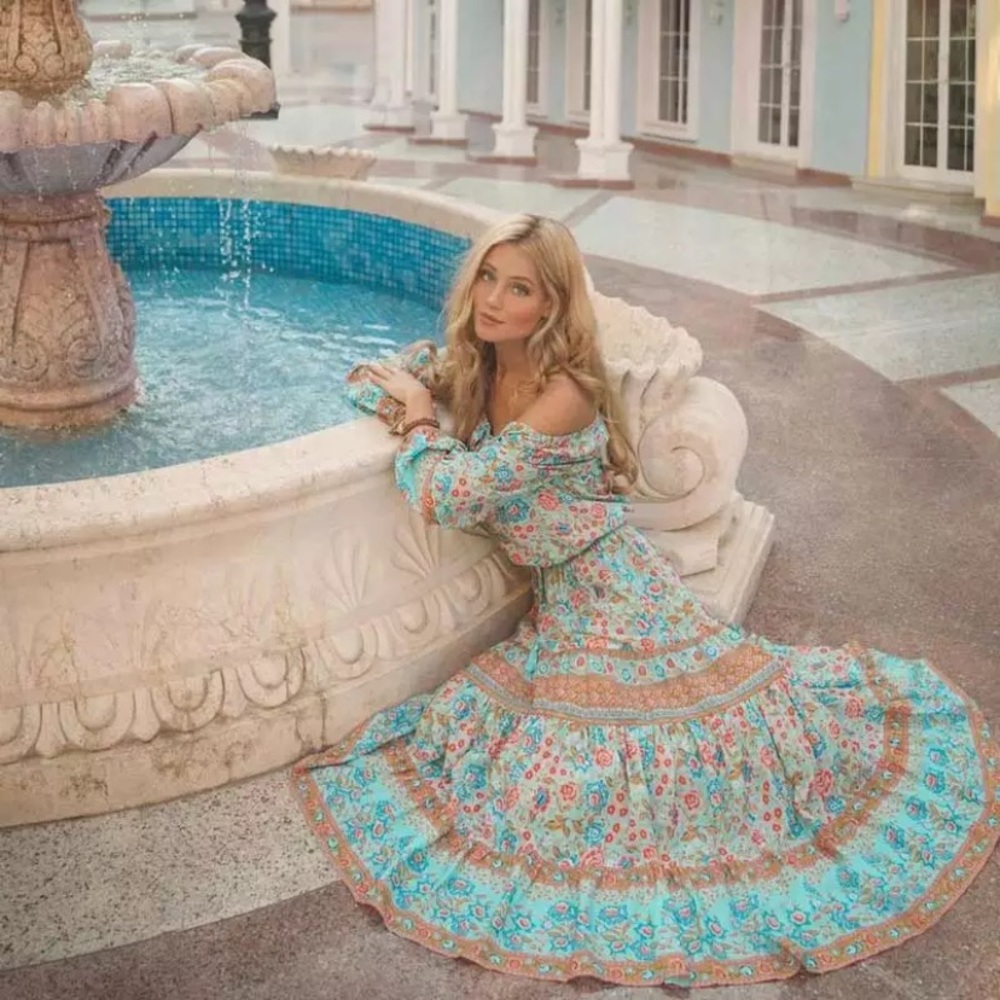 Blue Floral Bohemian Gypsy Long Skirt - Picture 3 of 10